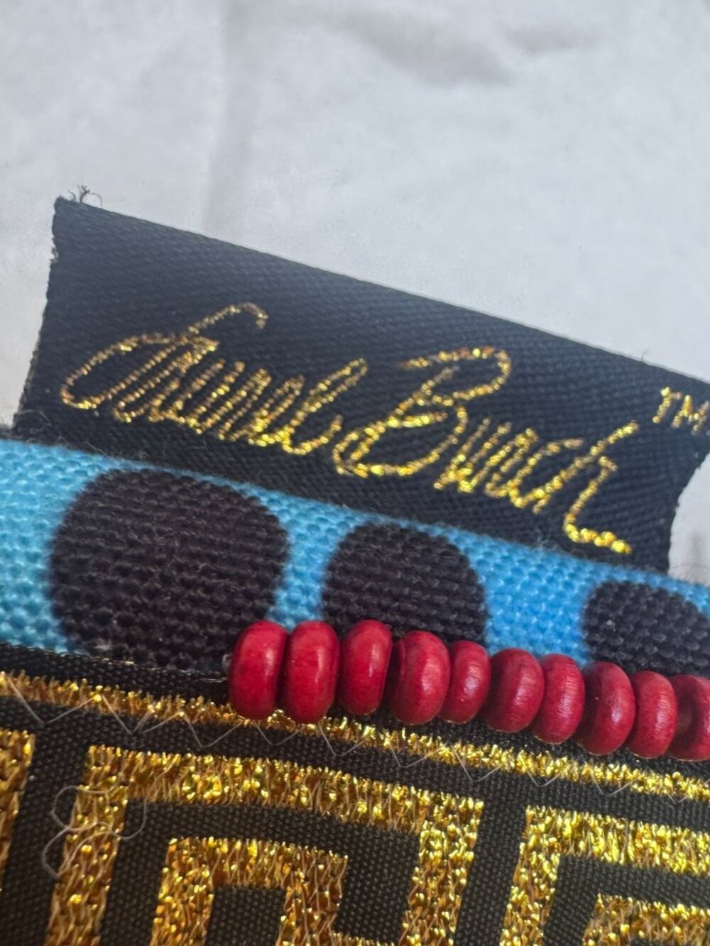 Laurel Burch Cat Print Crossbody Bag Bohemian Geometric Strap & Beaded details - Picture 4 of 13
